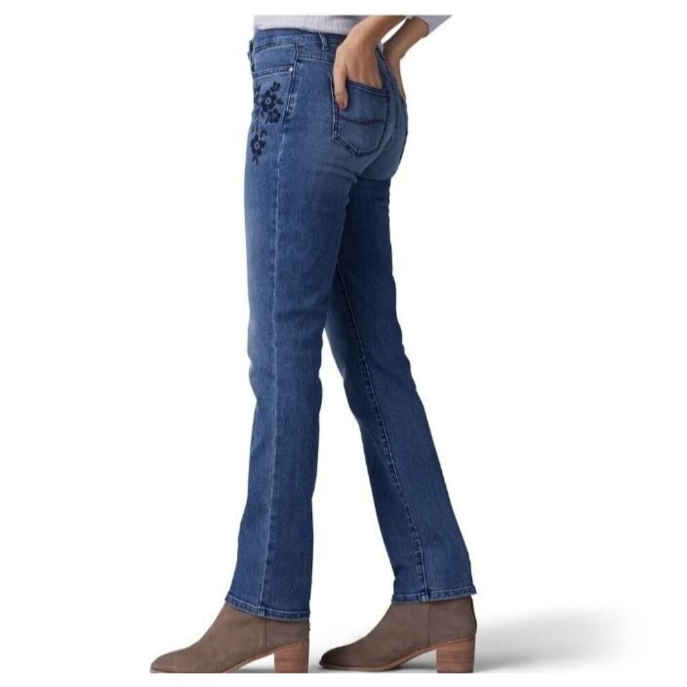 Lee Jeans Womens 10 Blue Flex Motion Regular Fit Straight Mid Rise Embellished - Picture 13 of 13